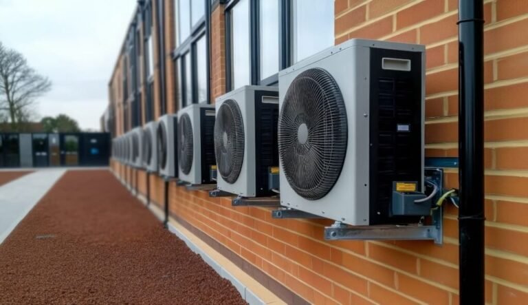 ilmalampopumpun ulkoyksikko kaynnissa luonnon ymparistossa