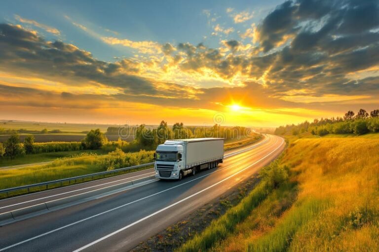 kuorma auto kuljettaa tavaraa eu maisemassa