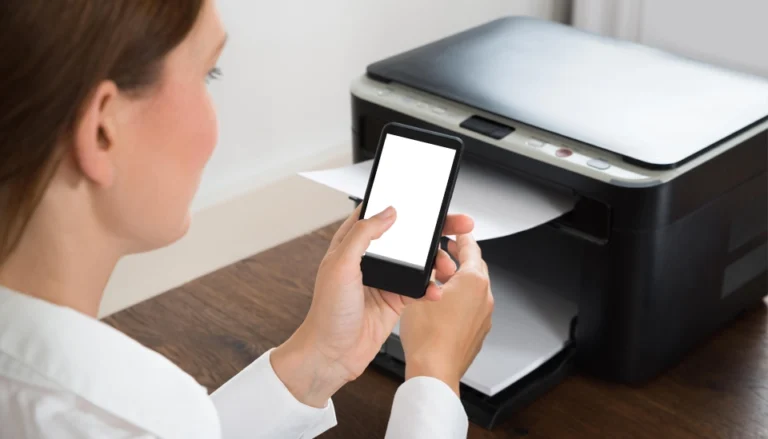 langaton tulostin ja puhelin poydalla