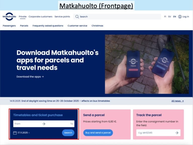 matkahuollon linja auto ja pysakki turengissa