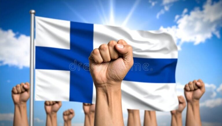 suomalainen lippu ja ihmisoikeuksia symboloivat kadet