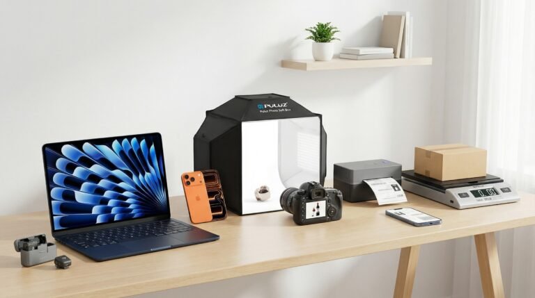 verkkokaupan perustajan tyopiste ja kannettava